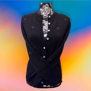 Avoca Anthology Virgin Wool/Cashmere Blend Polka Dot Black Cardigan NWT